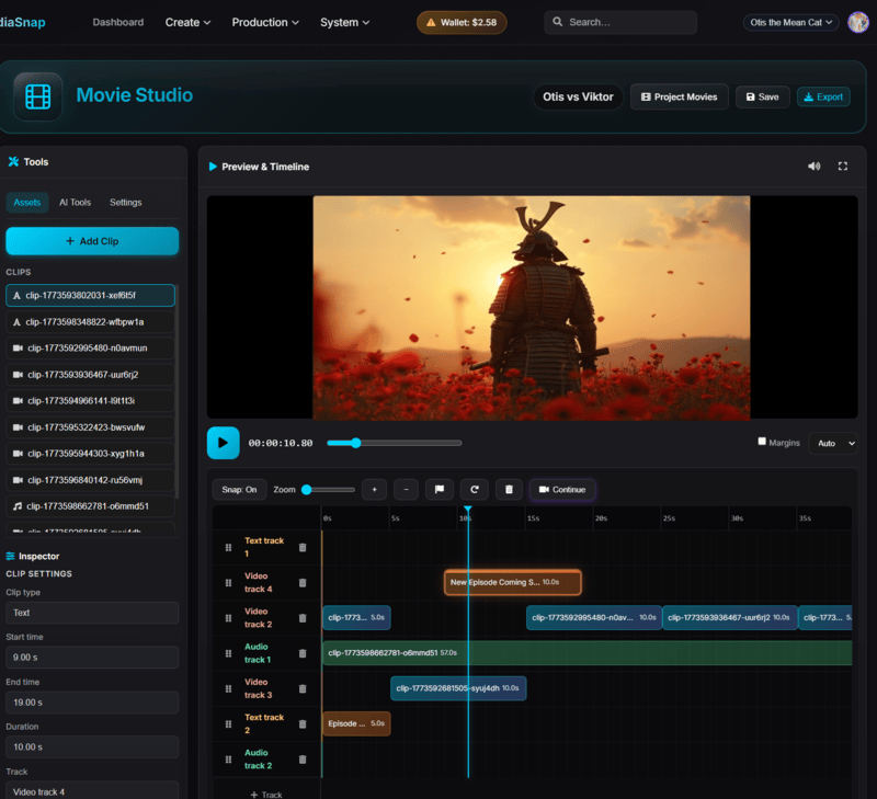 Movie Studio timeline
